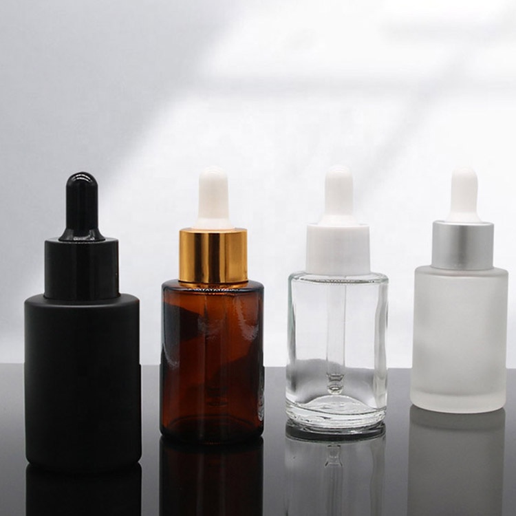 30ml Luxury empty cosmetic frosted clear amber glass essential oil bottle  serum dropper bottle