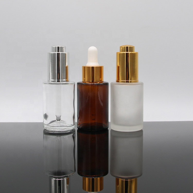 30ml Luxury empty cosmetic frosted clear amber glass essential oil bottle serum dropper bottle