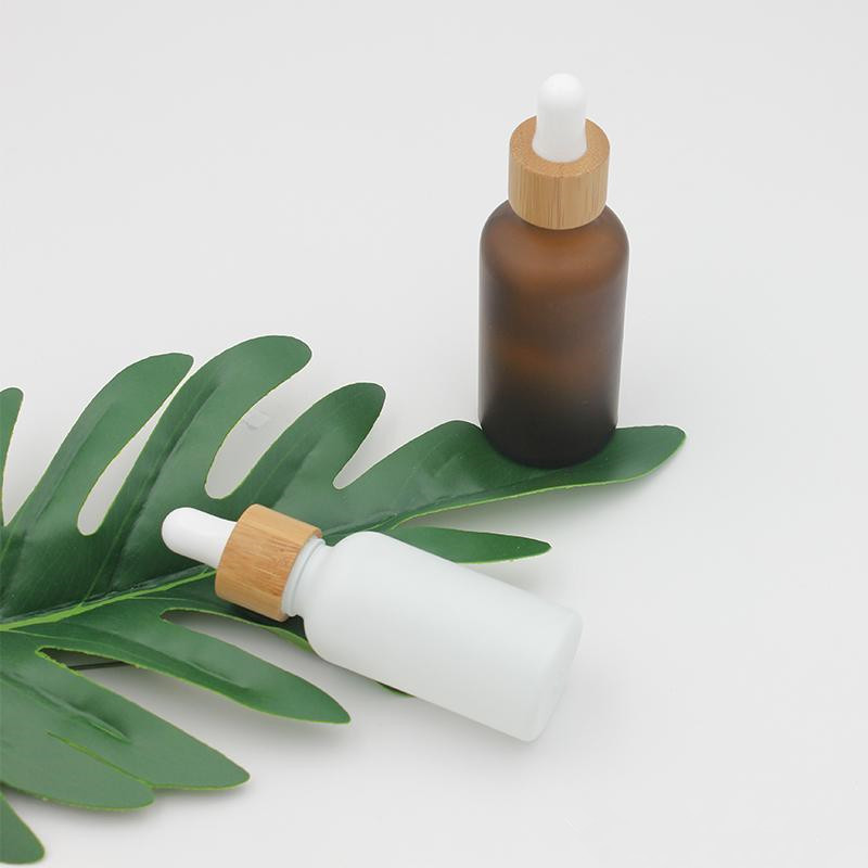 30ml Matt White Glass Dropper Bottle with Bamboo Cap 1oz White Frosted Glass Bamboo Essential Oil Bottle