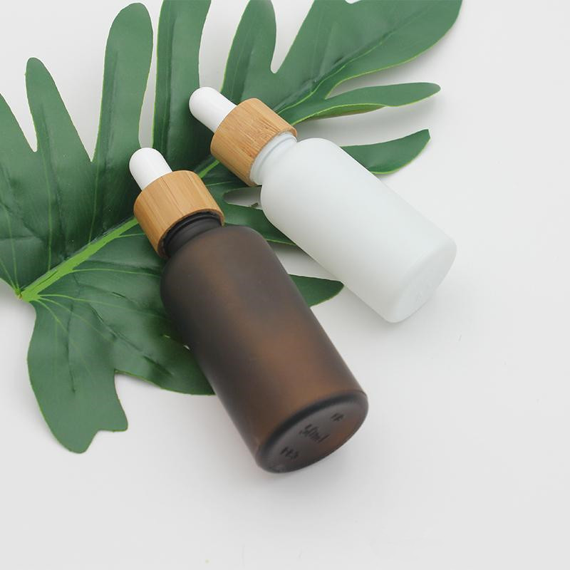 30ml Matt White Glass Dropper Bottle with Bamboo Cap 1oz White Frosted Glass Bamboo Essential Oil Bottle