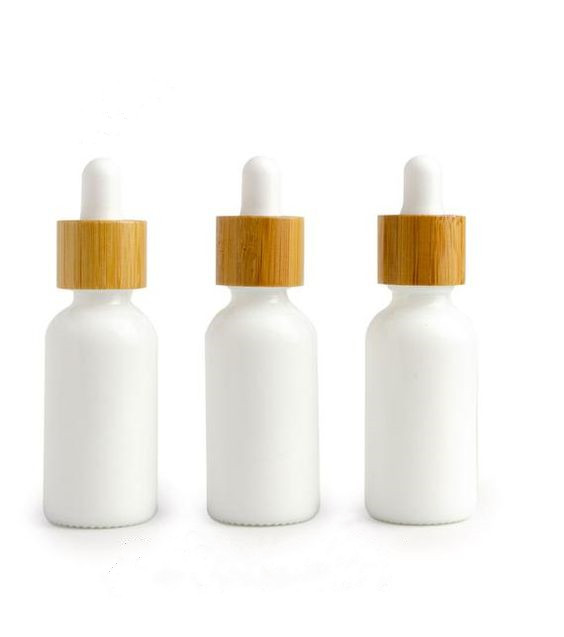 30ml Matt White Glass Dropper Bottle with Bamboo Cap 1oz White Frosted Glass Bamboo Essential Oil Bottle