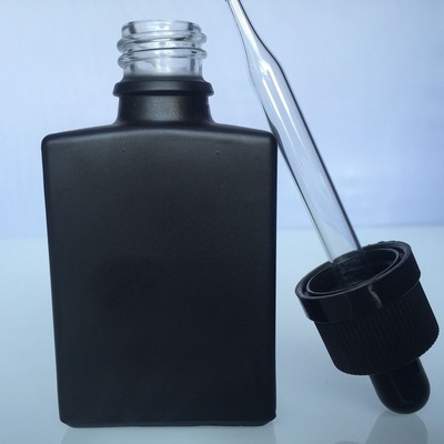30ml Matte Black Square Essential Oil Dropper Bottles with Aluminum Dropper Cap Transparent Glass Dropper Vials