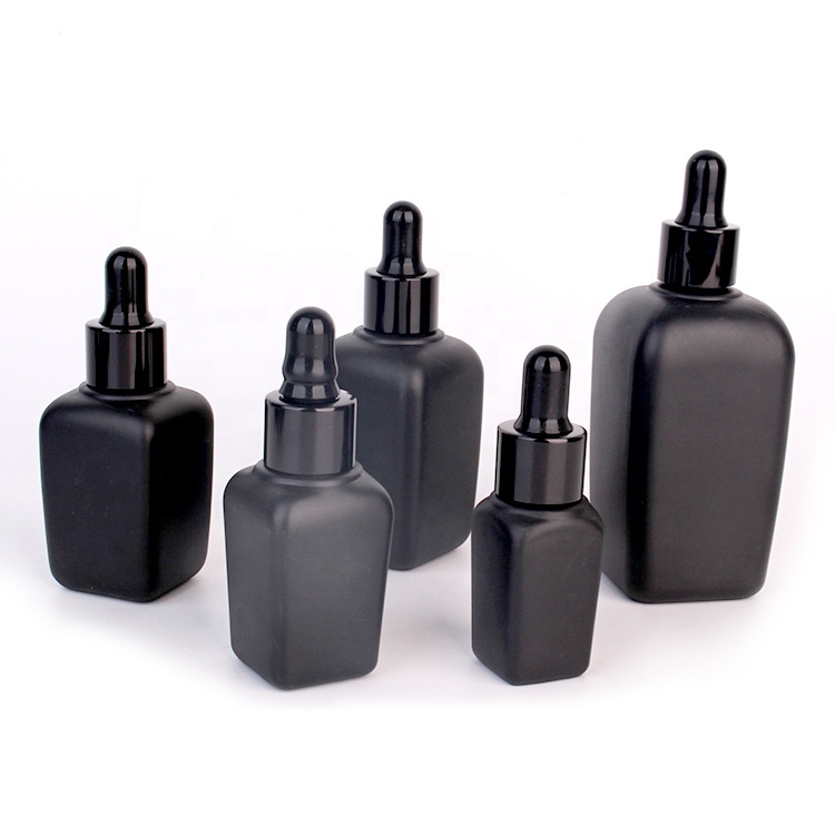30ml Matte black square body oil glass bottle essential oil packaging glass bottle with black dropper