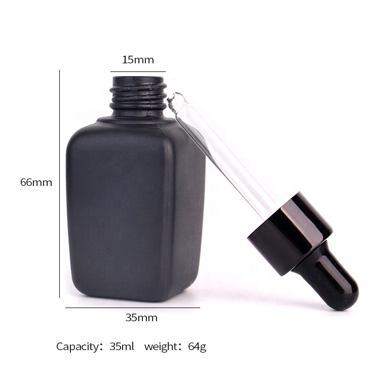 30ml Matte black square body oil glass bottle essential oil packaging glass bottle with black dropper