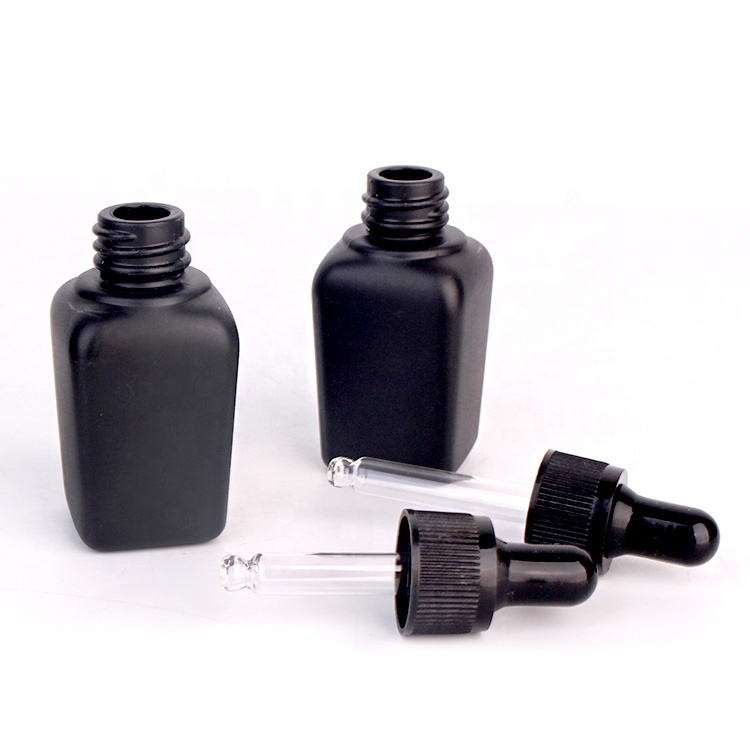 30ml Matte black square body oil glass bottle essential oil packaging glass bottle with black dropper