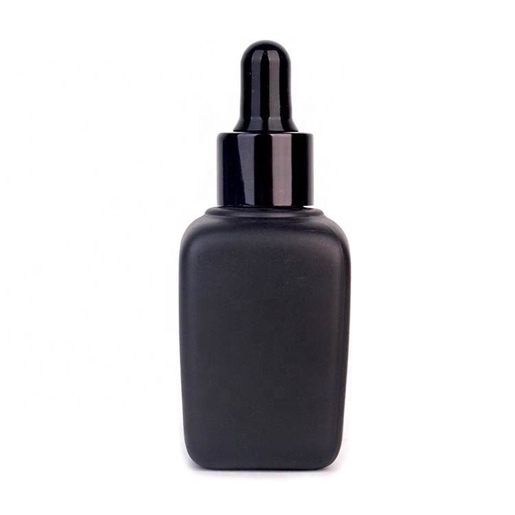 30ml Matte black square body oil glass bottle essential oil packaging glass bottle with black dropper