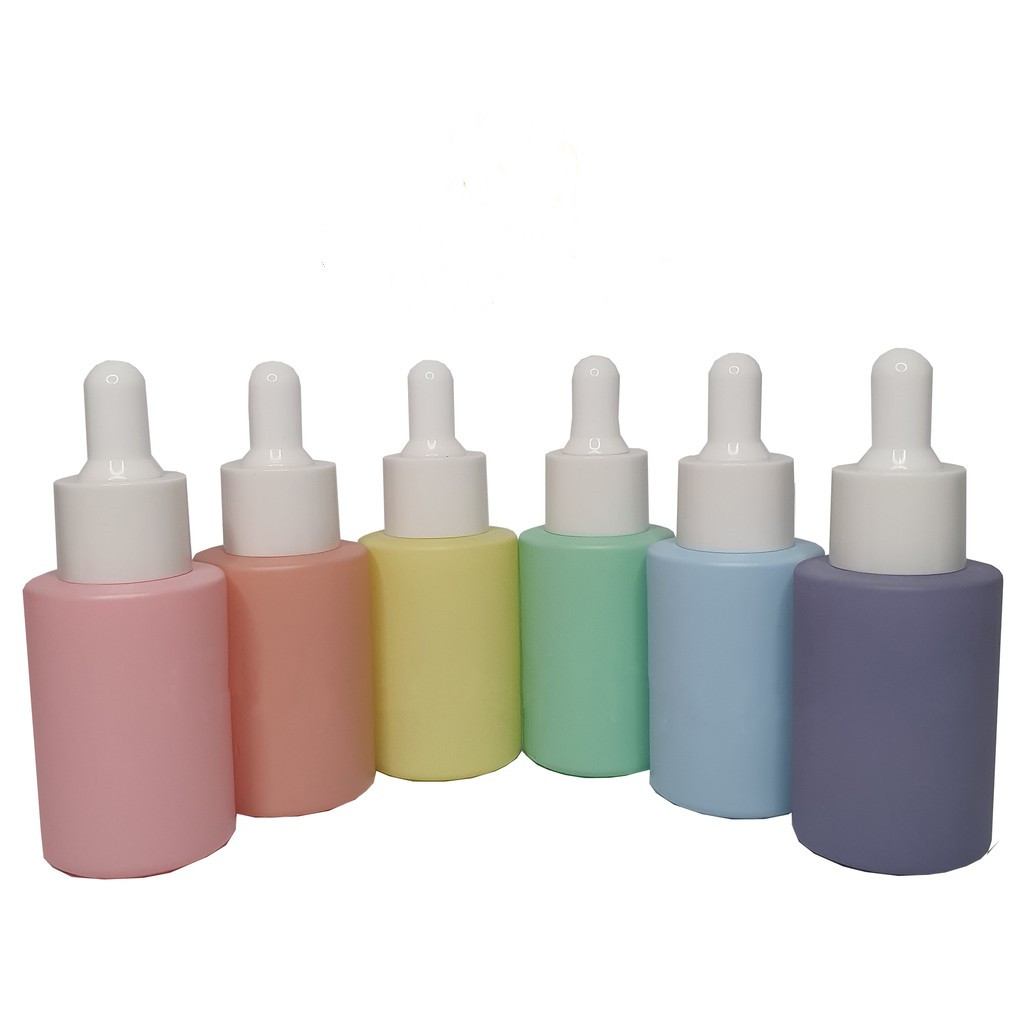 30ml Pastel Colored Flat Shoulder Glass Dropper Bottles Essential Oil Bottle Customize 30ml 50ml Frosted Cosmetic Bottle