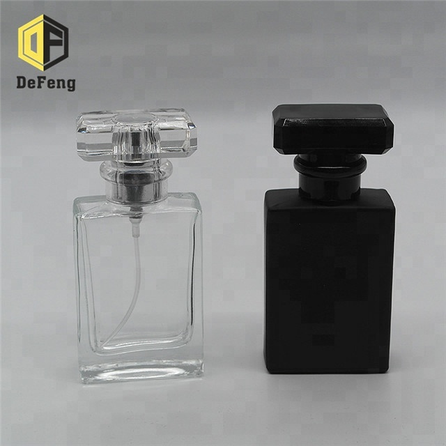 30ml Rectangle clear black perfume glass bottle glass perfume spray bottle