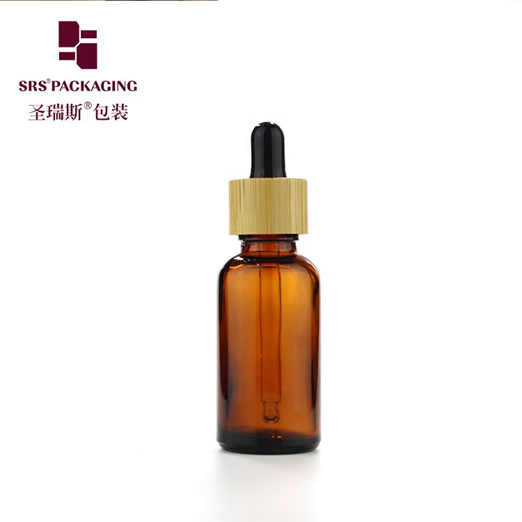30ml Serum Amber Glass wholesales Dropper Bottles With bamboo Wooden Lid