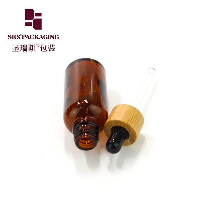 30ml Serum Amber Glass wholesales Dropper Bottles With bamboo Wooden Lid