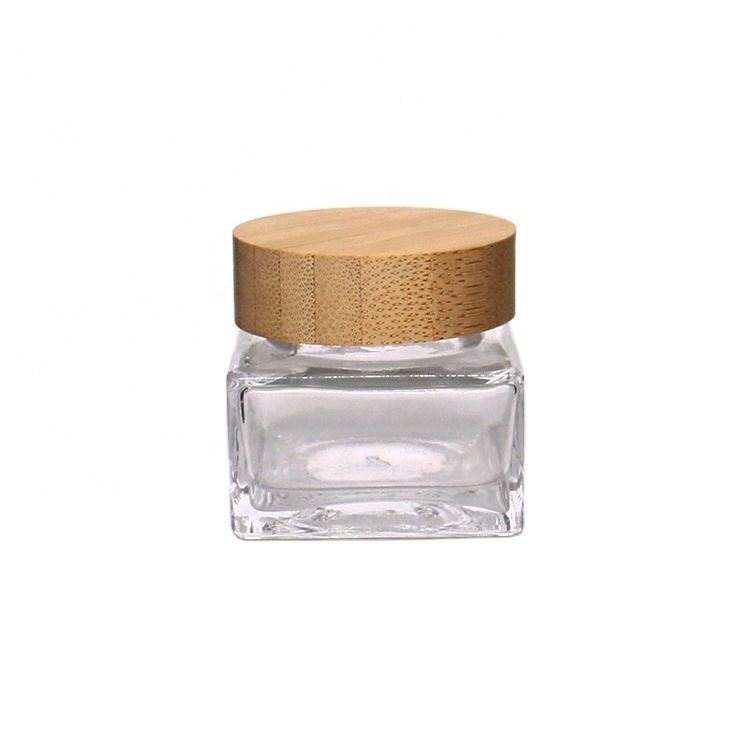 30ml Square Glass Face Cream Jars 30g Cosmetics Cream Empty Glass Jar For Whitening Cream With Bamboo Top Lid