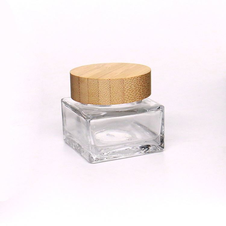 30ml Square Glass Face Cream Jars 30g Cosmetics Cream Empty Glass Jar For Whitening Cream With Bamboo Top Lid