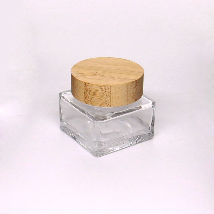 30ml Square Glass Face Cream Jars 30g Cosmetics Cream Empty Glass Jar For Whitening Cream With Bamboo Top Lid