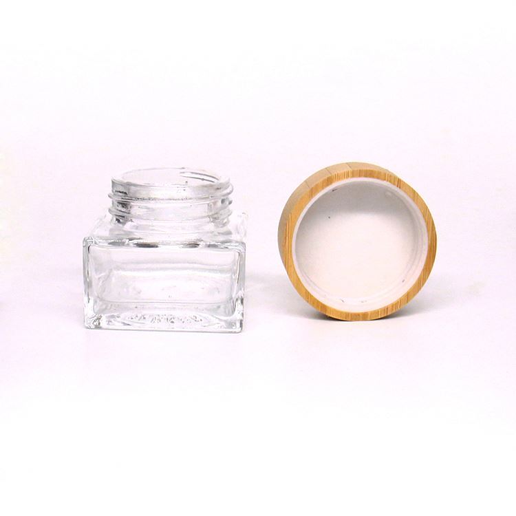 30ml Square Glass Face Cream Jars 30g Cosmetics Cream Empty Glass Jar For Whitening Cream With Bamboo Top Lid
