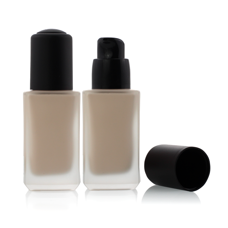 30ml Square Liquid Foundation 30Ml Rectangular White Frosted Cosmetic Pump Glass Bottle