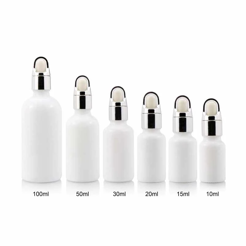 30ml White glass essential oil euro dropper cosmetic bottle with child-resistant cap and orifice reducer