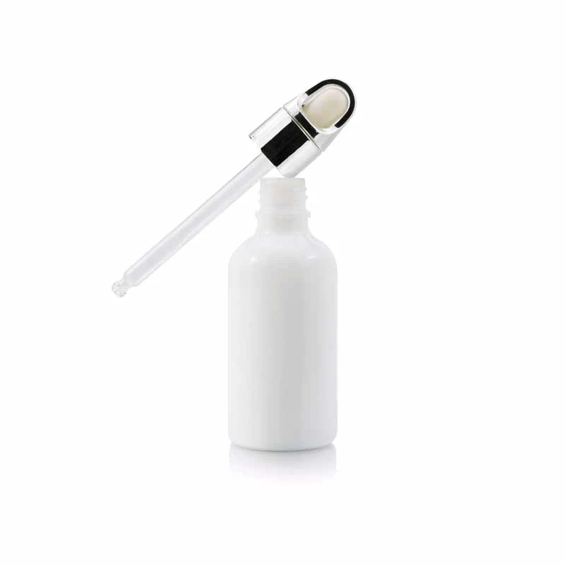 30ml White glass essential oil euro dropper cosmetic bottle with child-resistant cap and orifice reducer