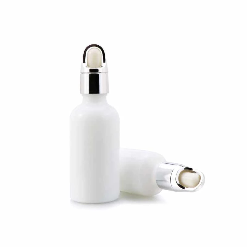 30ml White glass essential oil euro dropper cosmetic bottle with child-resistant cap and orifice reducer