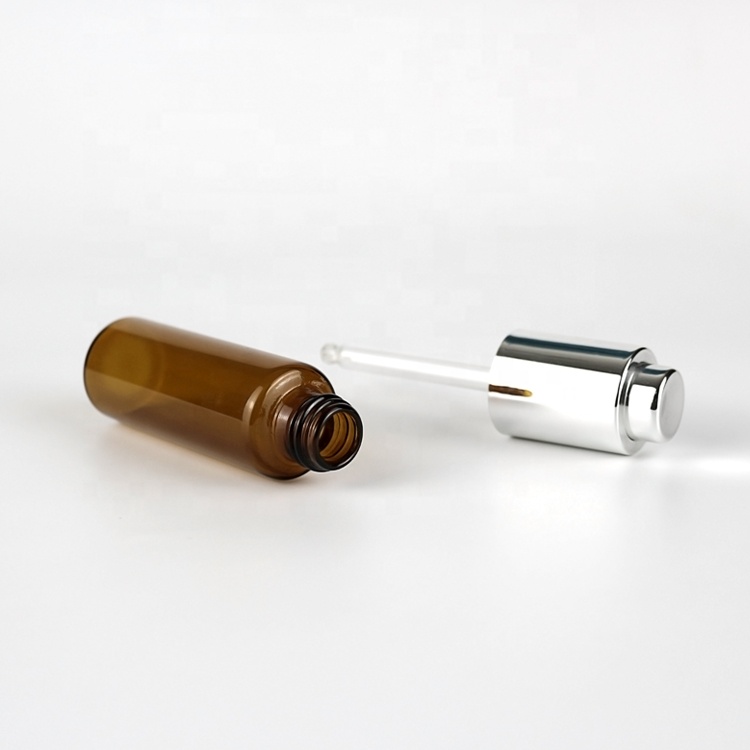 30ml amber essence oil bottle with silver push button dropper cosmetics containers and packaging glass spray bottle