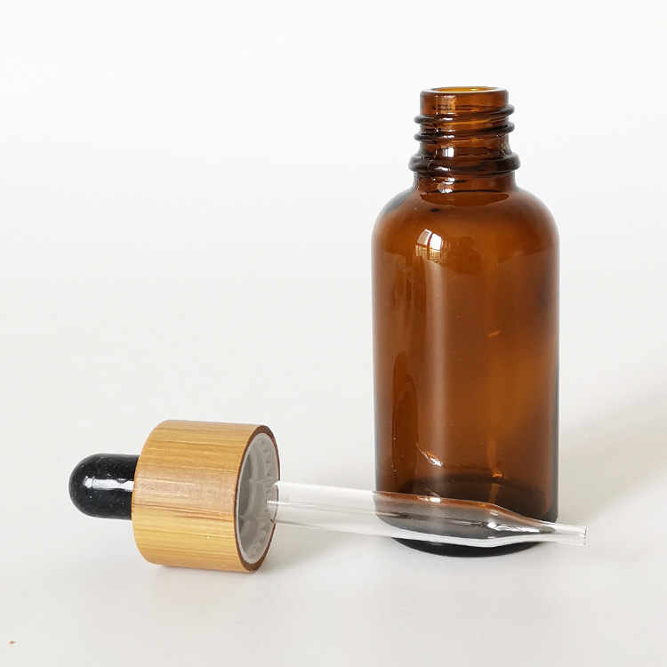 30ml amber glass boston bottle bamboo cap essential oil dropper bamboo bottle