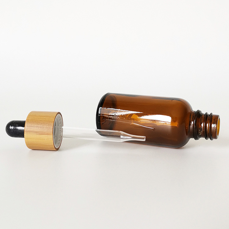30ml amber glass boston bottle bamboo cap essential oil dropper bamboo bottle