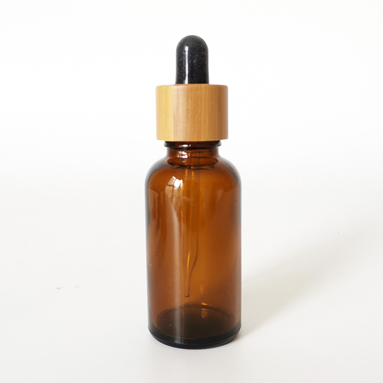 30ml amber glass boston bottle bamboo cap essential oil dropper bamboo bottle