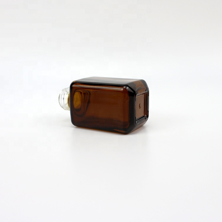30ml amber glass dropper square bottle with black rubber gold cap