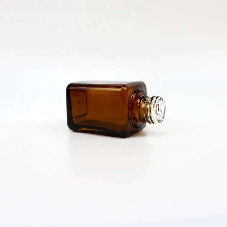 30ml amber glass dropper square bottle with black rubber gold cap