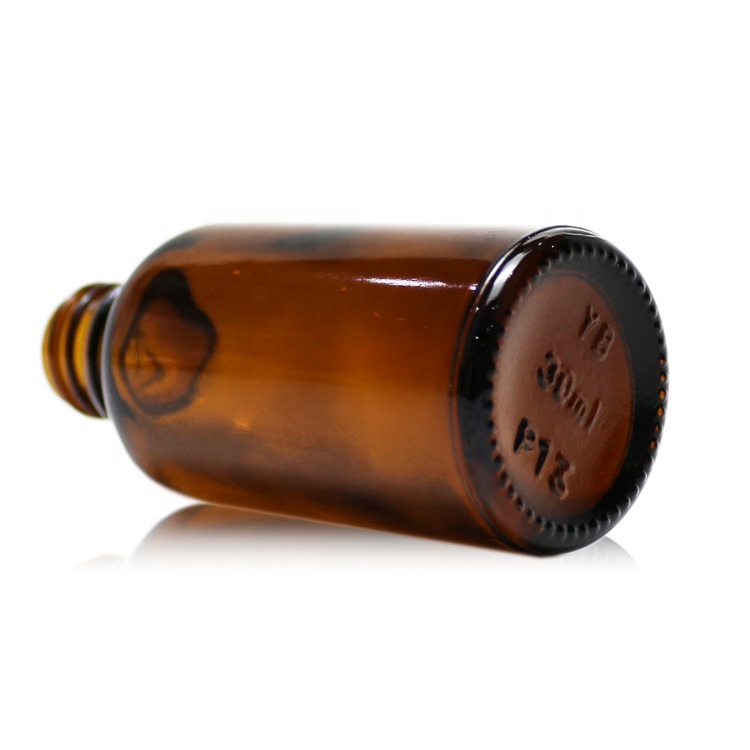 30ml amber glass essence oil bottle with black plastic dropper screw cap