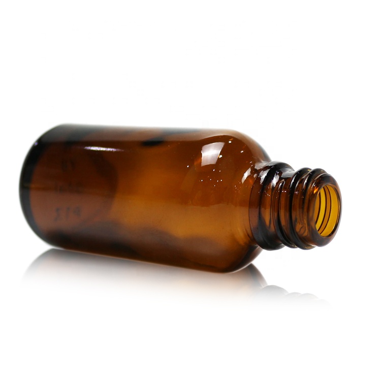 30ml amber glass essence oil bottle with black plastic dropper screw cap