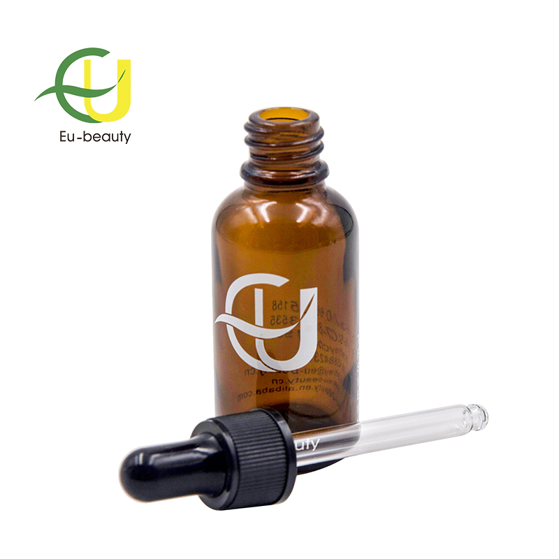 30ml amber glass essential oil bottle with black plastic dropper pipette