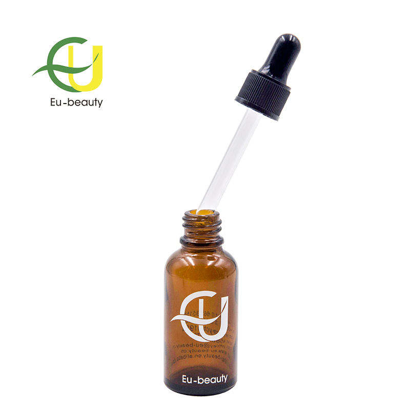 30ml amber glass essential oil bottle with black plastic dropper pipette