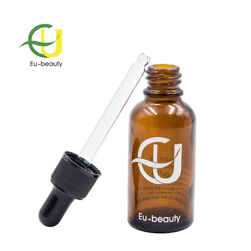 30ml amber glass essential oil bottle with black plastic dropper pipette