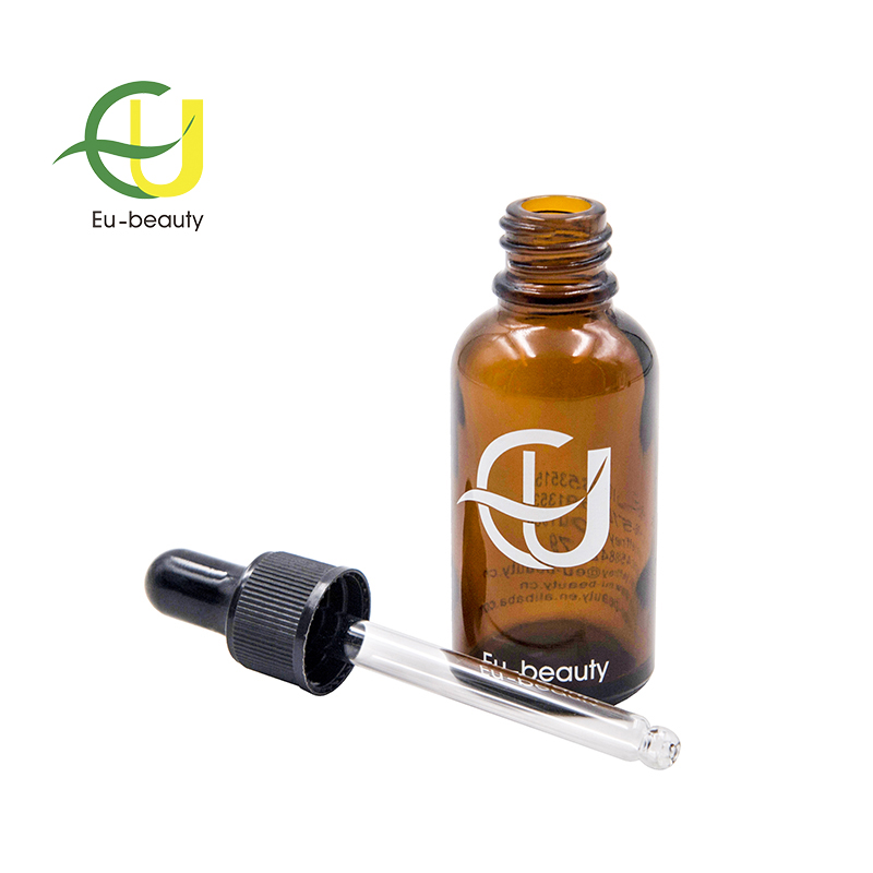 30ml amber glass essential oil bottle with black plastic dropper pipette
