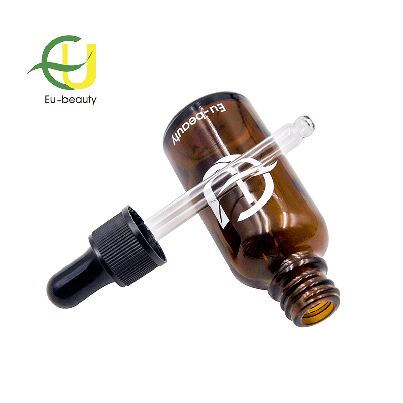 30ml amber glass essential oil bottle with black plastic dropper pipette