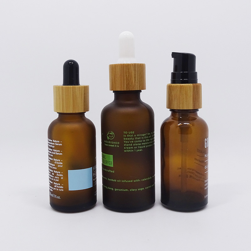 30ml amber glass essential oil cosmetic dropper bottle with bamboo cap