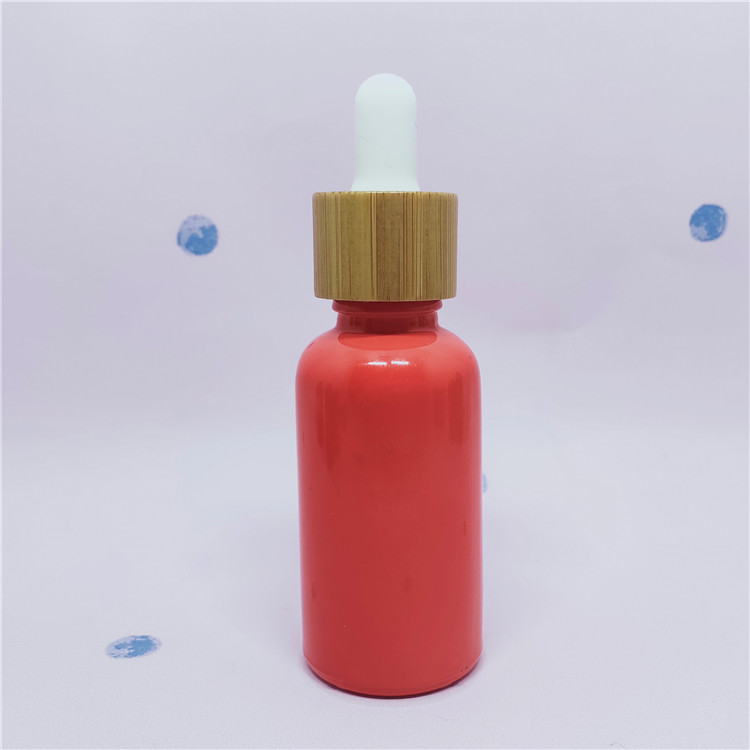 30ml amber glass essential oil cosmetic dropper bottle with bamboo cap