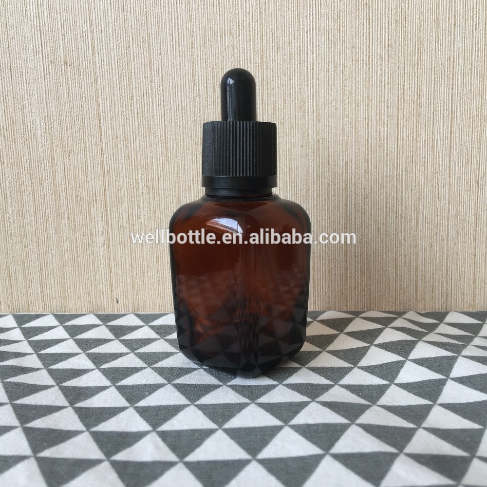 30ml amber square perfume bottle with dark wooden dropper cap Square-04R