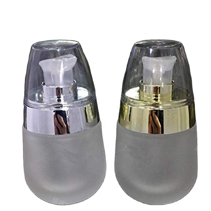 30ml and 1oz Transparent With Silver Ring Glass Pump Bottles Dispenser Jars