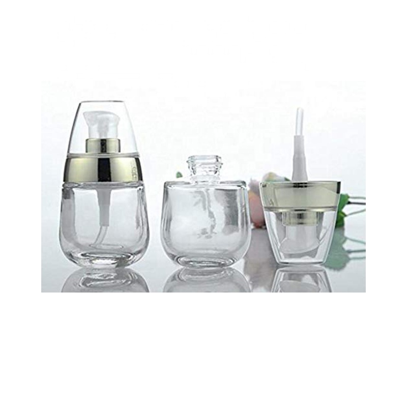 30ml and 1oz Transparent With Silver Ring Glass Pump Bottles Dispenser Jars