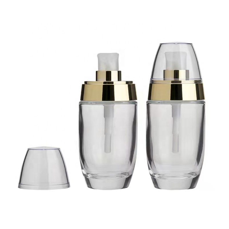 30ml and 1oz Transparent With Silver Ring Glass Pump Bottles Dispenser Jars