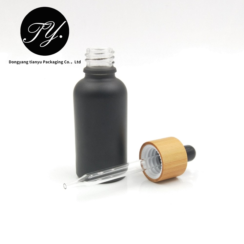 30ml bamboo cosmetic bottle black essential oil glass dropper bottle with bamboo lid