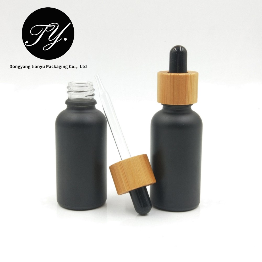30ml bamboo cosmetic bottle black essential oil glass dropper bottle with bamboo lid