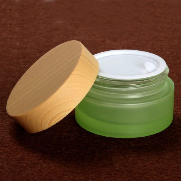 30ml bamboo cream jar cosmetics packaging bamboo lid face cream container frosted glass cream jar with bamboo cap