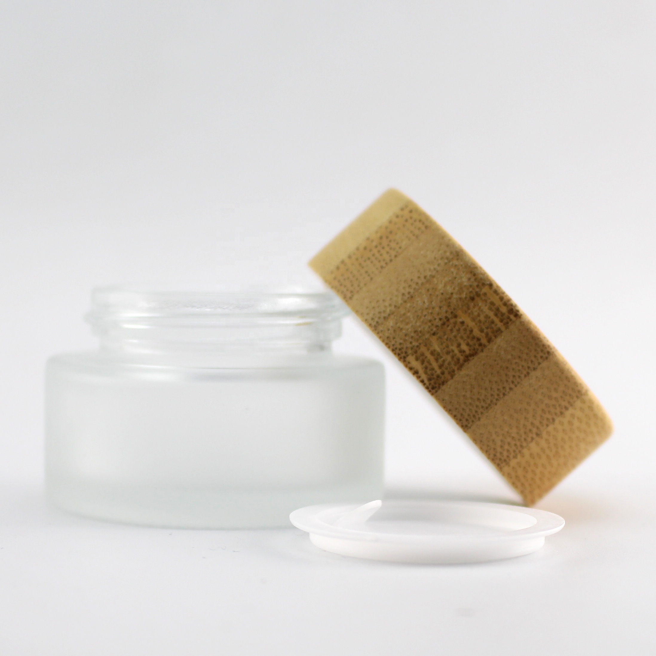30ml bamboo cream jar cosmetics packaging bamboo lid face cream container frosted glass cream jar with bamboo cap