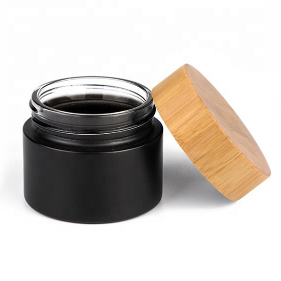 30ml bamboo cream jar cosmetics packaging bamboo lid face cream container frosted glass cream jar with bamboo cap