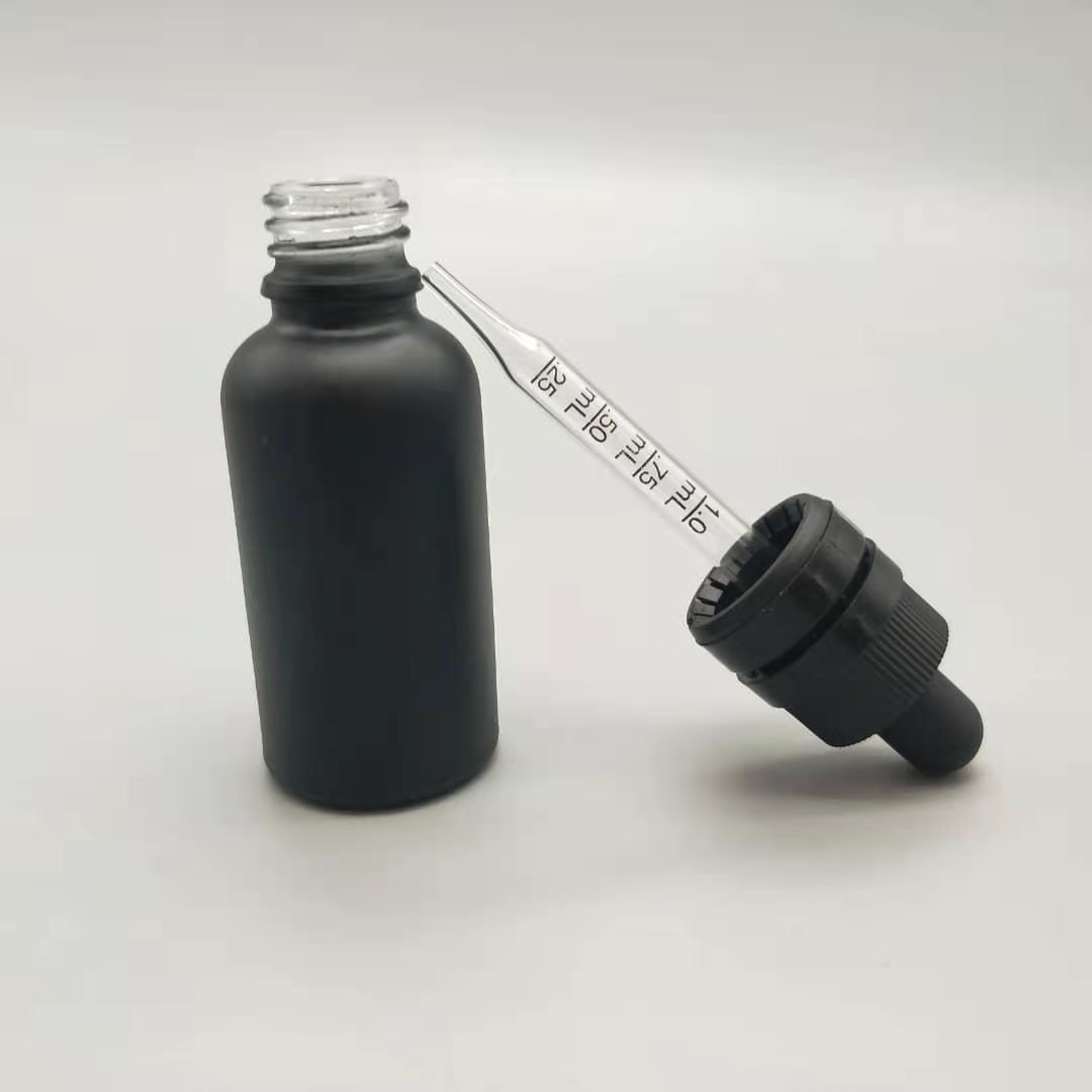 30ml beard oil 1oz glass essential oil bottles 30ml transparent clear black glass dropper bottles with calibrated glass pipette