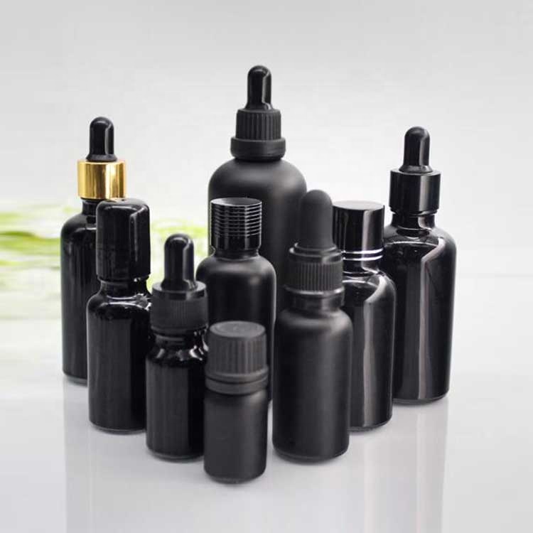 30ml black boston round glass bottle with orifice reducer and euro dropper