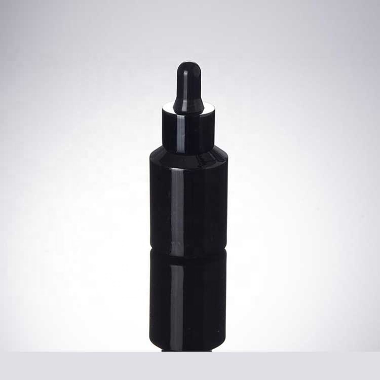 30ml black boston round glass bottle with orifice reducer and euro dropper