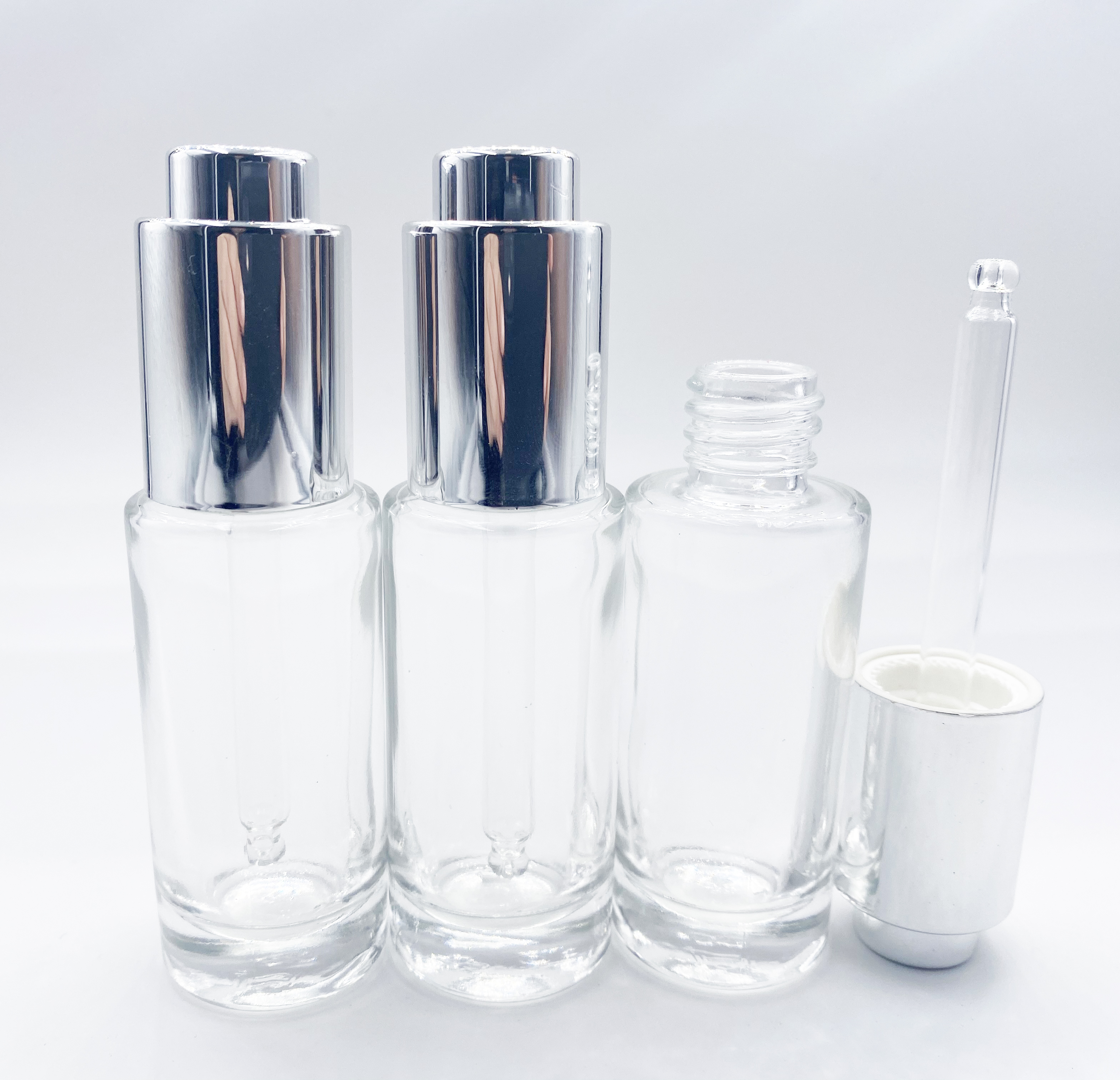 30ml black dropper bottle with sliver aluminum dropper circle push button glass dropper bottles